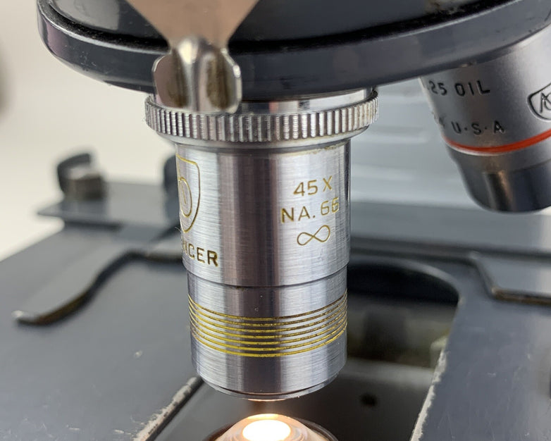 American 1037 Spencer Laboratory Microscope 100/1.25, Oil 10/.25, 45x NA 56