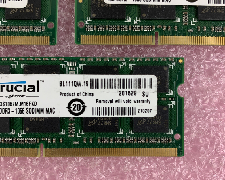Crucial CT4G3S1067M.M16FKD 4 GB DDR3-1066 PC3-8500S 2Rx8 Laptop Lot of 5x