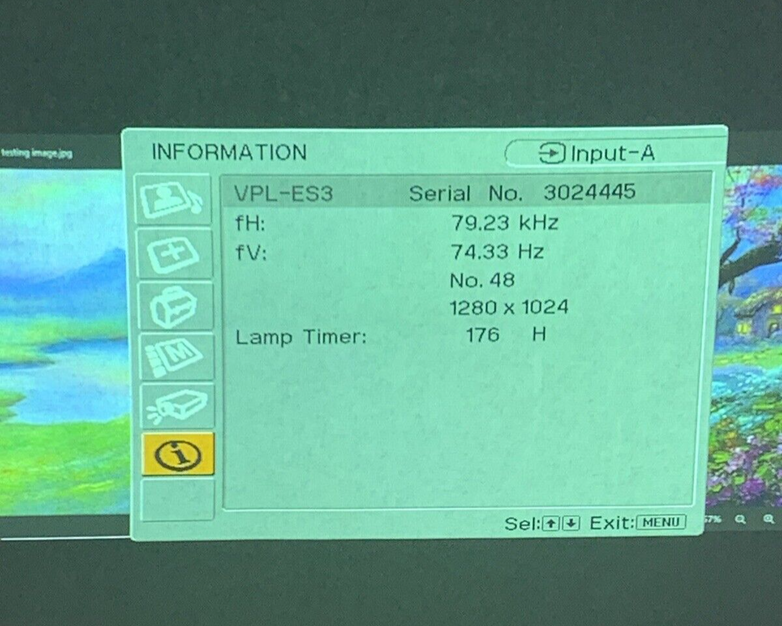 Sony VPL-ES3 LCD Data Projector 50-60Hz Tested 176 Lamp Hours