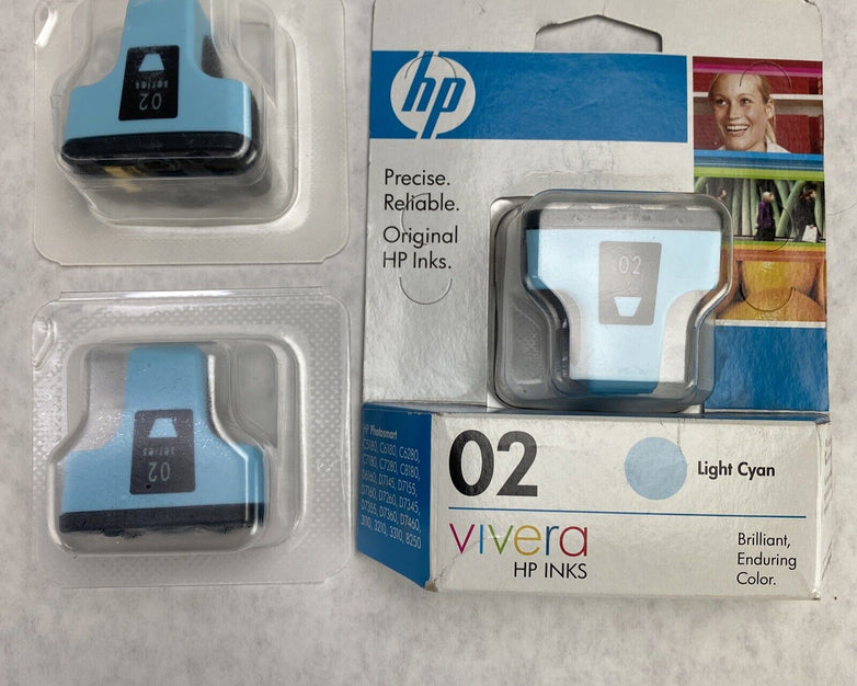 Lot(3) HP PhotoSmart Light Cyan 02 Ink Cartridge New in Box Genuine Expired2009