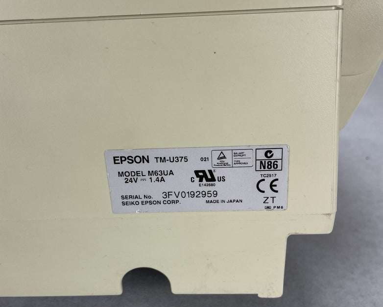 Epson M63UA TM-U375 POS Thermal Receipt Printer Power Tested
