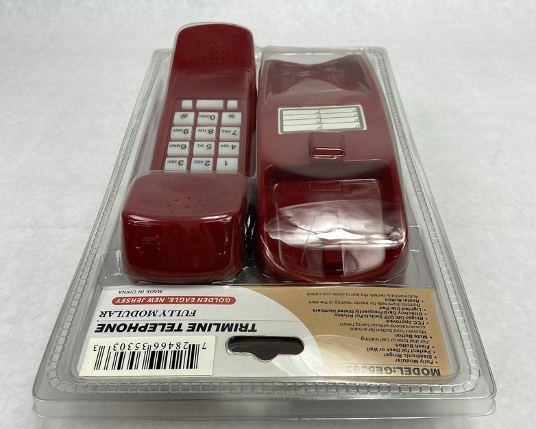 Trimline GE Red Corded Telephone Model 5303 Wall Mount Retro Style New In Box