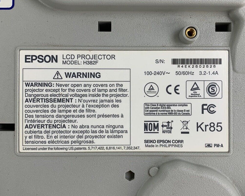 Epson H382F LCD Projector - No Lamp and No Remote (Parts and Repair)