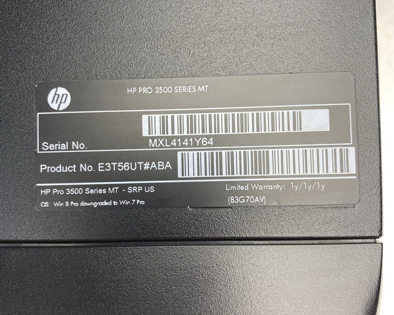 HP Pro 3500 Series MT Intel Core i3-3240 3.40GHz 4GB RAM DVDRW No HDD No OS