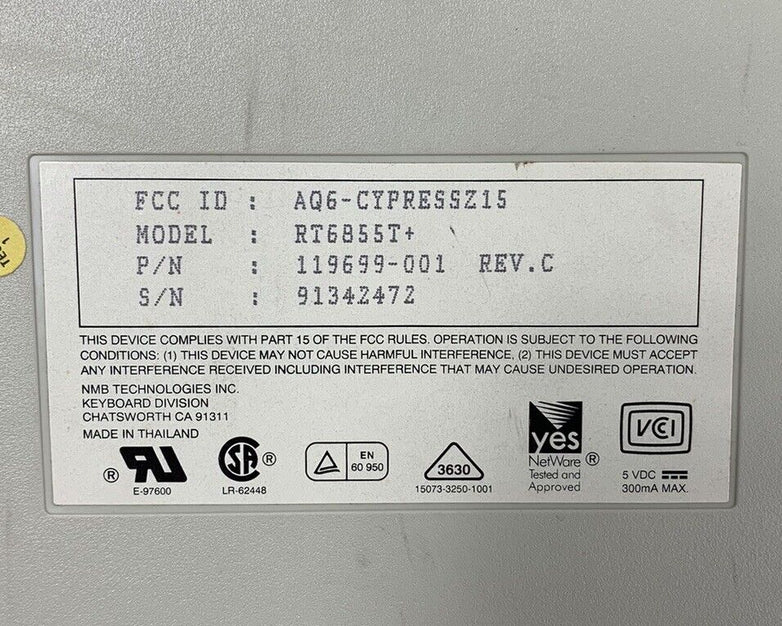 NMB RT6856TW+ Keyboard AQ6-CYPRESSZ15 119699-001 DIN