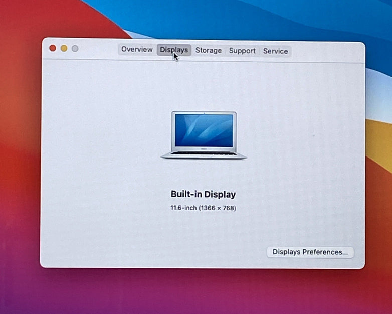 Apple A1465 MacBook Air 2013 11" 1.3Ghz i5 4GB RAM 120GB SSD os11.7.1 321 Cycles