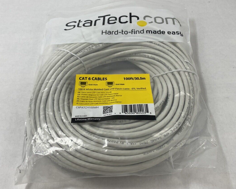 Startech C6PATCH100WH 100 Ft White Molded Cat6 UTP Patch Cable ETL Verified
