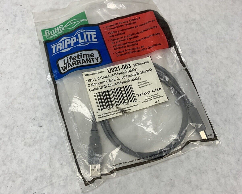 Lot 2 Tripp Lite USB 2.0 Hi-Speed A/B Cables M/M 3-ft. U021-003 New