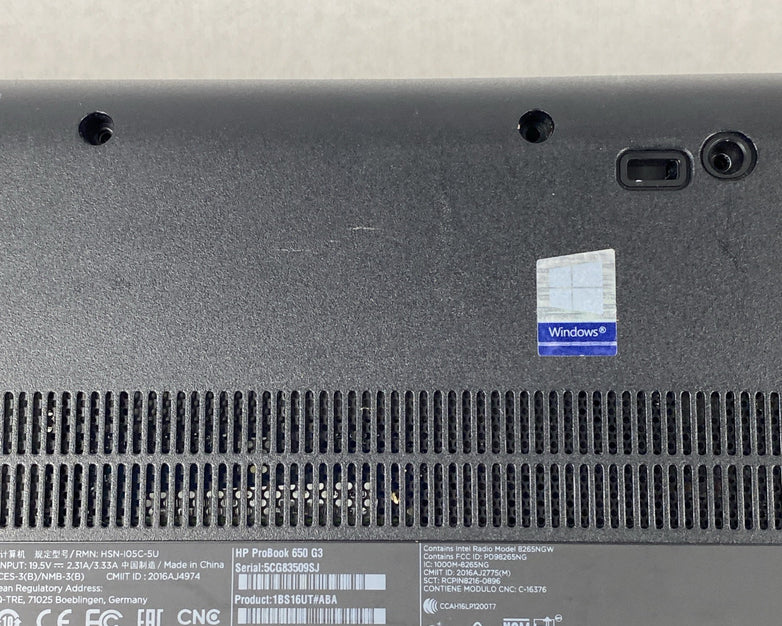 HP ProBook 650 G3 Intel Core i5-7200U 2.50GHz 8GB RAM 15.6" No HDD No OS