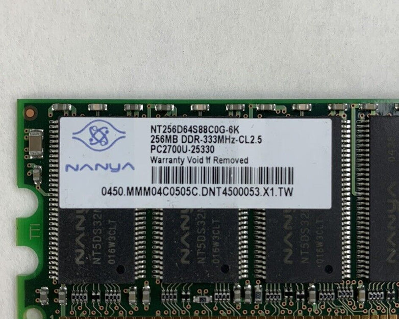 38x256MB Nanya NT256D64S88C0G-6K PC2700U-25330 1Rx8 333MHz CL2.5 184pin 2.5V DDR