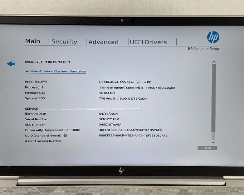 HP EliteBook 850 G8 Intel Core i5-1145G7 2.60 GHz 16 GB RAM 15.6" No SSD No OS
