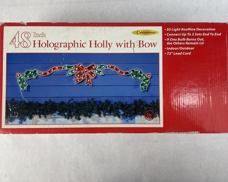 Celebrations 48" Holographic Holly With Bow Lighted Sign - Tested