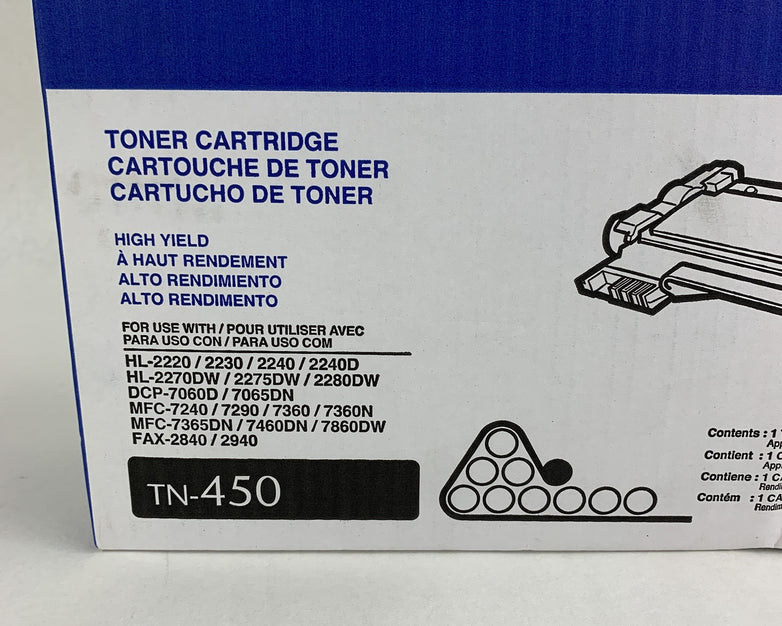 Brother TN-450 High Yield Black Toner Cartridge OEM New Sealed Box