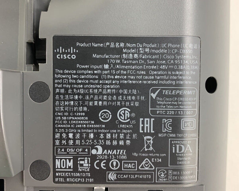 Cisco DX650 IP Phone CP-DX650-K9 VoIP SIP Phone No Handset No AC Adapter Reset