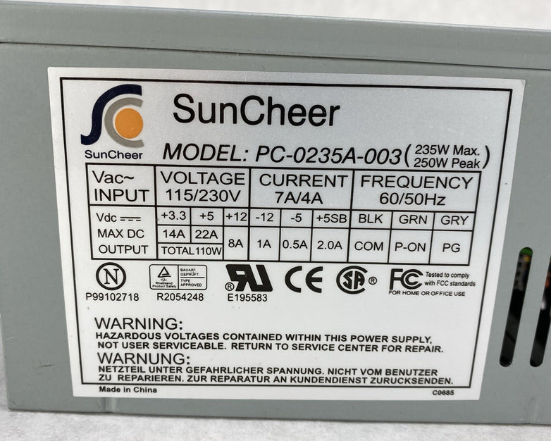 Sun Cheer PC-0235A-003 235W Power Supply