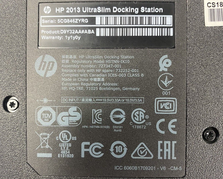 HP D9Y32AA#ABA 2013 UltraSlim Docking Station Untested