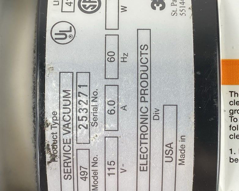 3M Model 497 Portable Electronics Service Vacuum No Power Cord No Attachments
