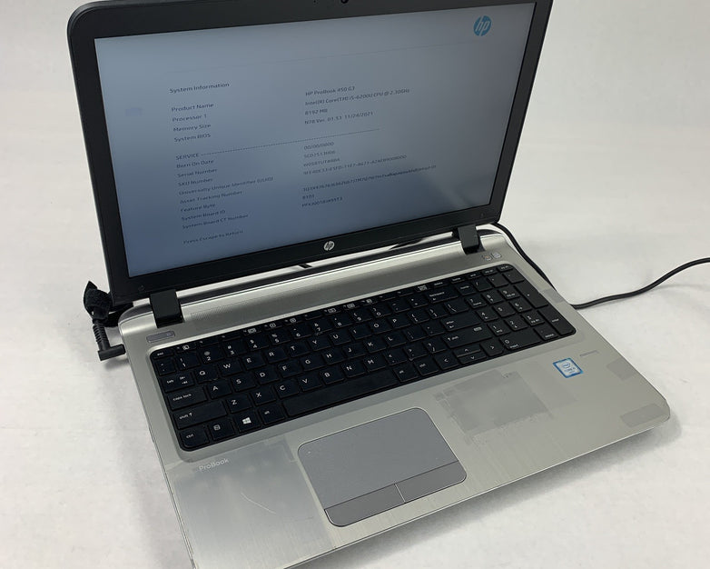 HP Probook 450 G3 Laptop 15.6" i5-6200U 2.3 GHz 8 GB Ram No OS No HDD No AC
