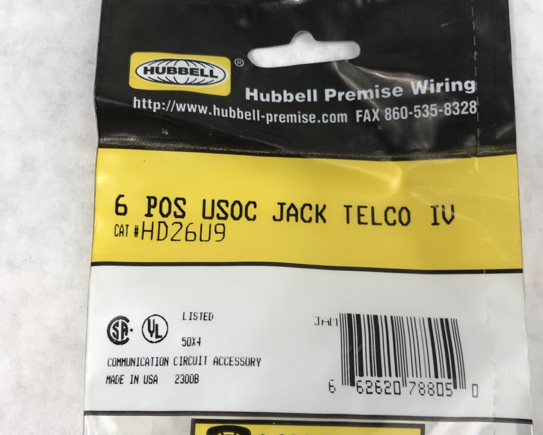 Hubbell Premise Wiring HD26U9 6 Position Wired Jack Coms Circuit Accessory