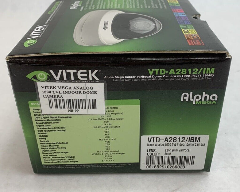Vitek VTD-A2812/IM Alpha Mega Indoor Varifocal Dome Camera w/1000 TVL