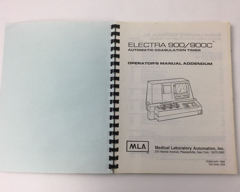 Medical Laboratory Operators Manual Addendum for Electra 900 and 900C
