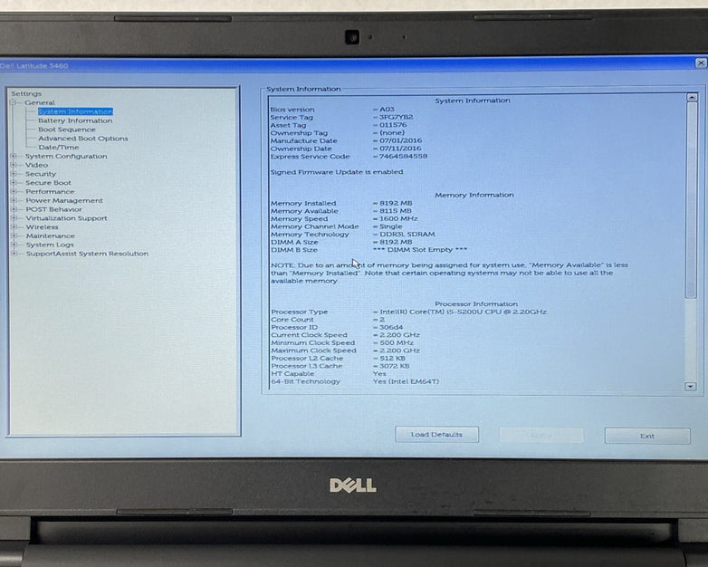 Dell Latitude 3460 Core i5-5200U 2.2GHz 8GB RAM 14.0" No HDD No OS No AC