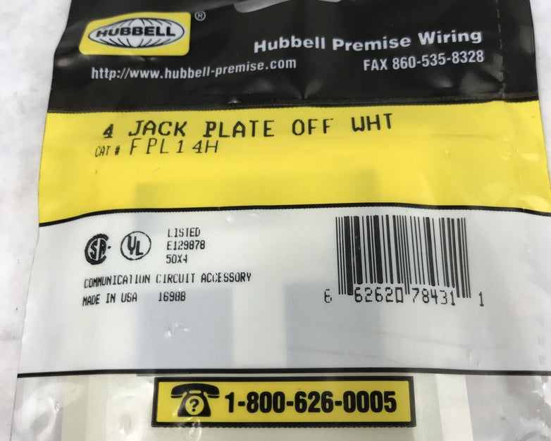 Hubble Premise Wiring FPL14H 4-Port Jack Plate Off White (Lot of 3)
