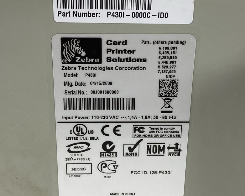 Zebra P430i Dual-Side Color USB ID Card Printer - Parts or Repair