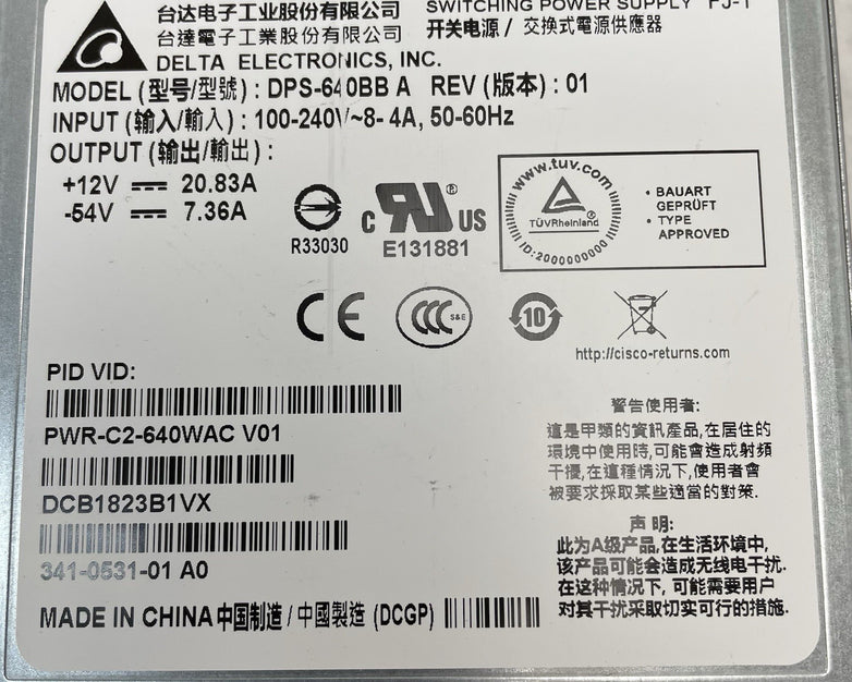 Delta PWR-C2-640WAC V01 Cisco 640W Power Supply Untested