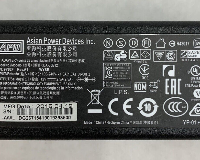 Asian Power Devises DA-30E12 30W AC Adapter (Lot of 5)