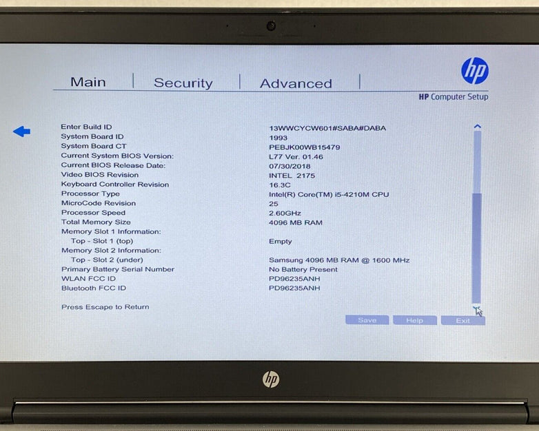 HP ProBook 650 G1 Core i5-4210M 2.60GHz 4GB RAM 15.6" No Battery No HDD No OS