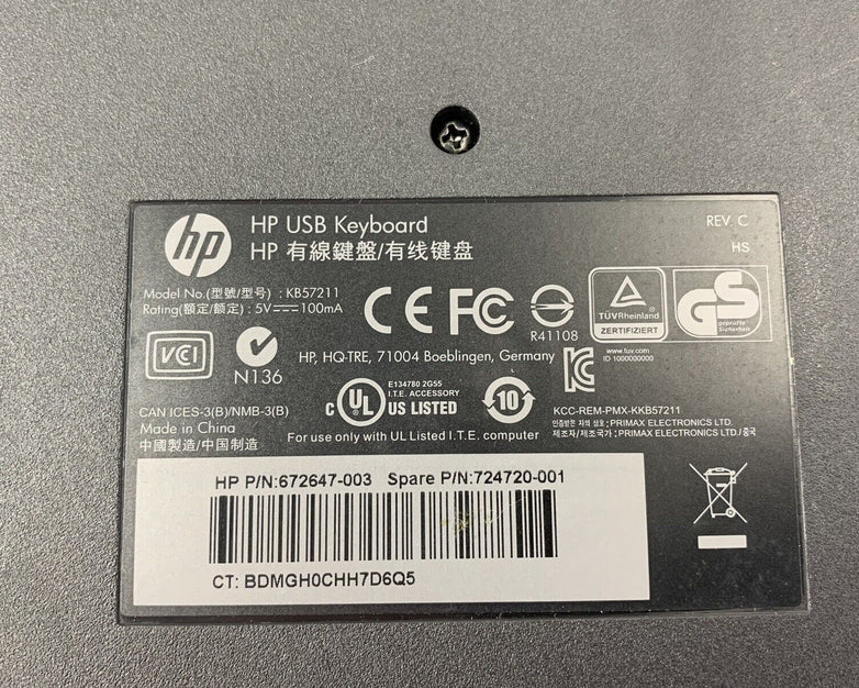 OEM Genuine HP Computer PC Desktop USB Slim US Keyboard Black KB57211 - Untested