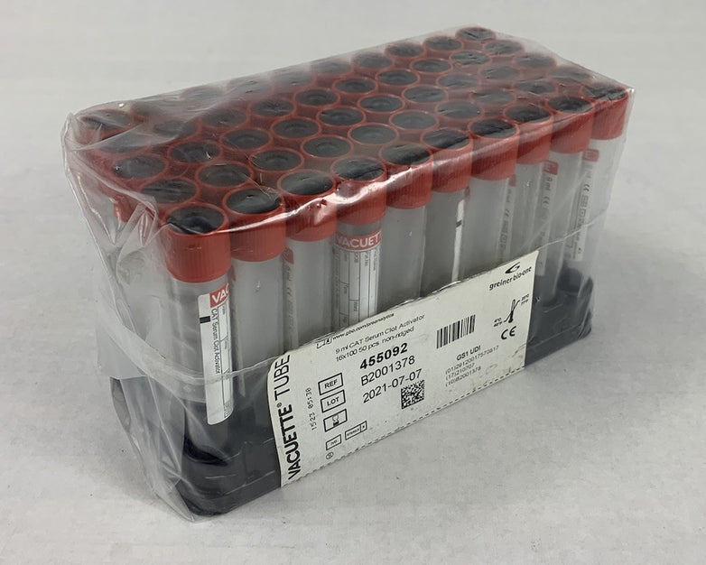 Vacuette 455092 9ml CAT Serum Clot Activator 13x100 50pcs Non-Ridged Tubes