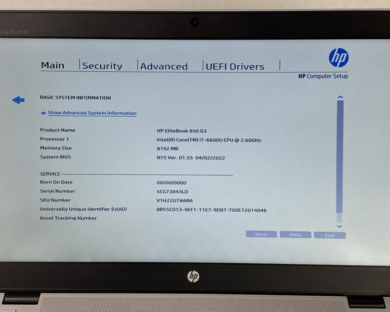 HP EliteBook 850 G3 Core i7-6600U 2.6GHz 8GB RAM 15.6" No Battery No HDD No OS