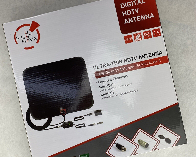 U MUST HAVE ULTRA-THIN DIGITAL HDTV AMPLIFIED INDOOR TV ANTENNA