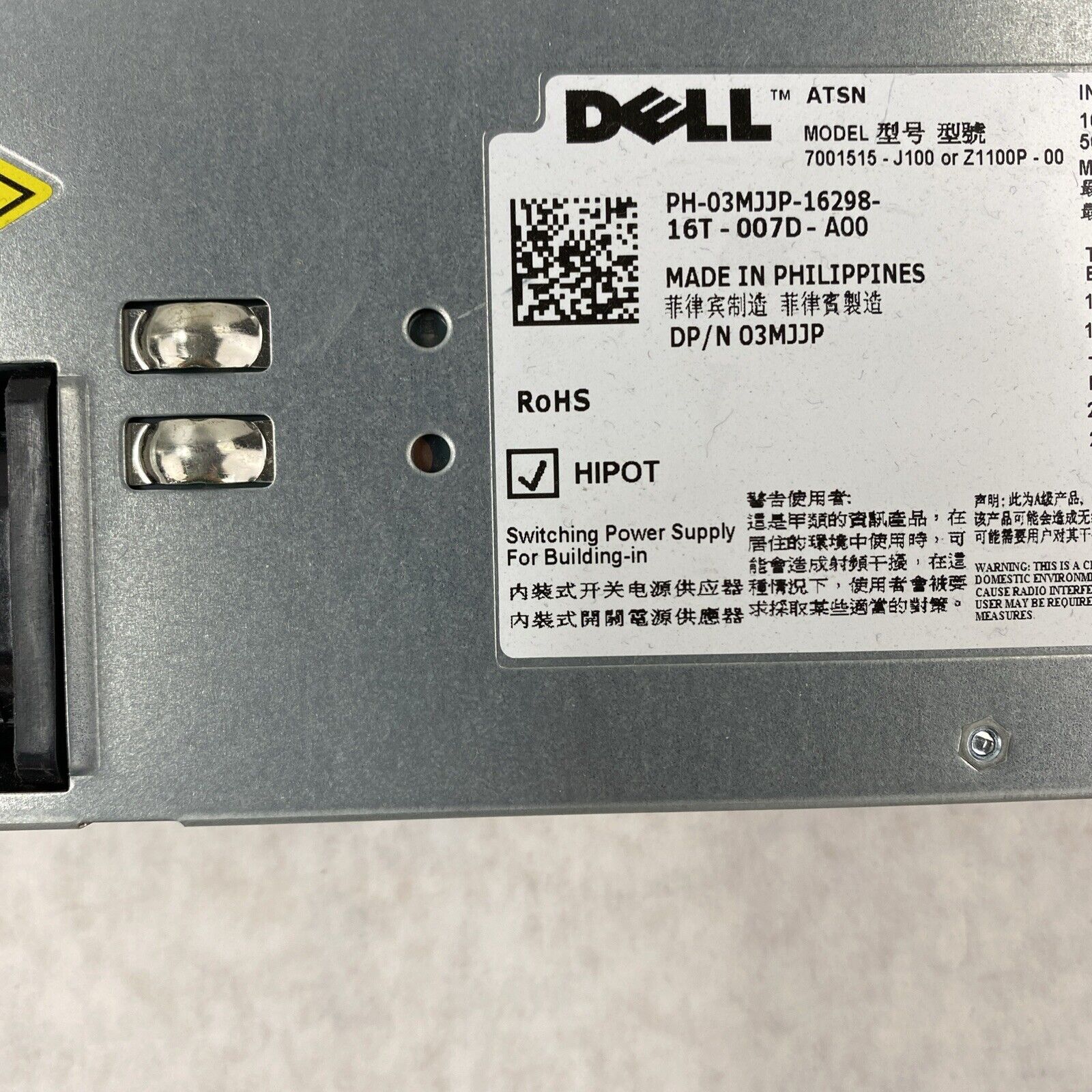 Dell 03MJJP 7001515-J100 1100W Server Power Supply Z1100P-00 UNTESTED