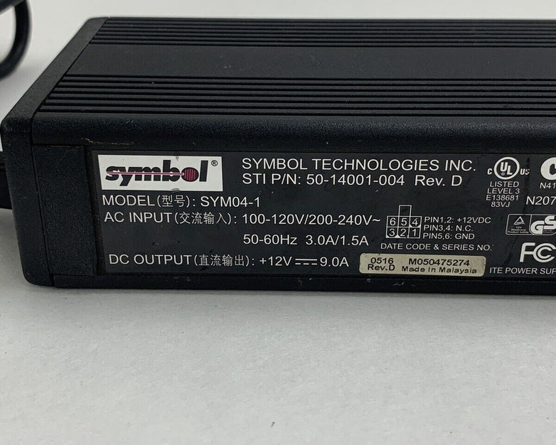 Symbol SYM04-1 AC/DC Power Supply Adapter 12V 9A OEM Tested