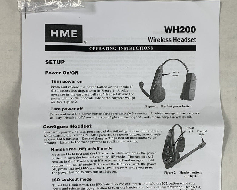 HME WH200 Wireless Intercom Headset For ClearCom DX200