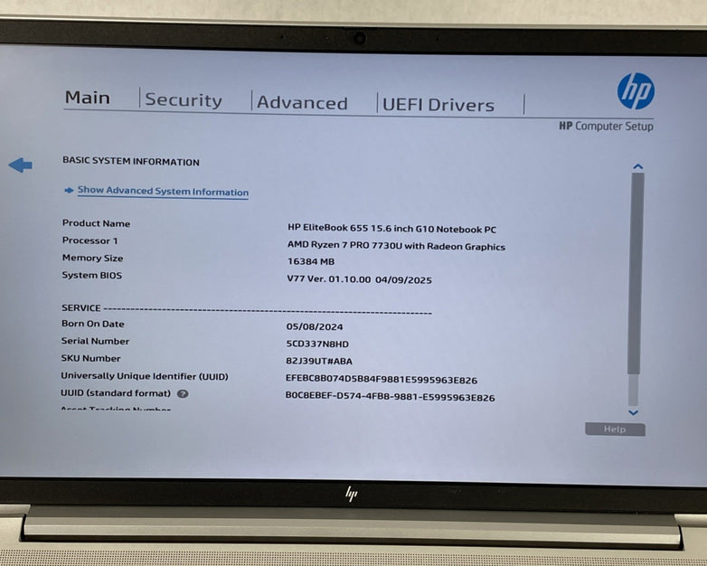 HP 655 G10 AMD Ryzen 7 Pro 7730U 2.00 GHz 16 GB RAM 15.6" No HDD No OS