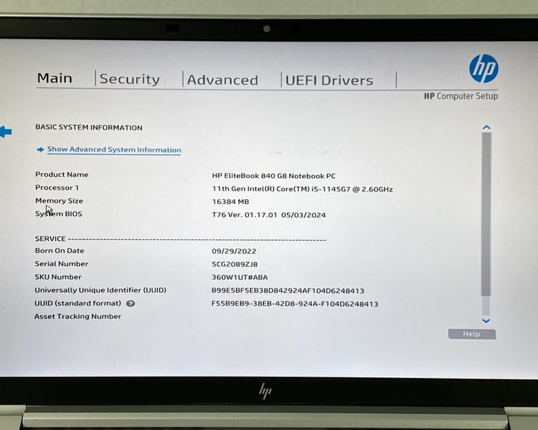 HP EliteBook 840 G8 Core i5-1145G7 2.6 GHz 16GB RAM 14" No HDD No OS