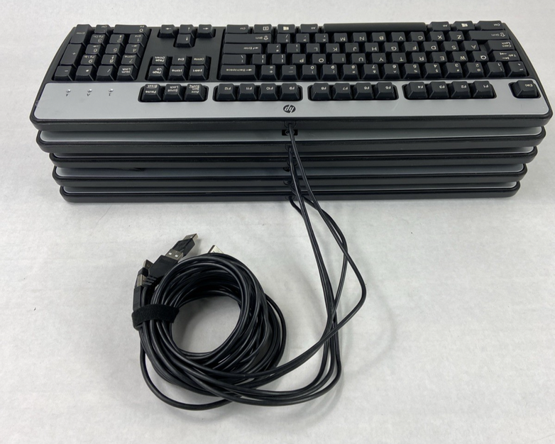 Lot of 5 (Five) Hewlett Packard HP KU-0316 Black/Silver Wired USB