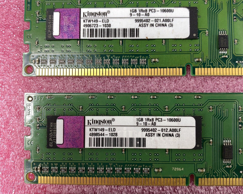 Lot ( 10 ) 1GB Kingston KTW149-ELD Desktop Memory PC3-10600U DDR3 1RX8
