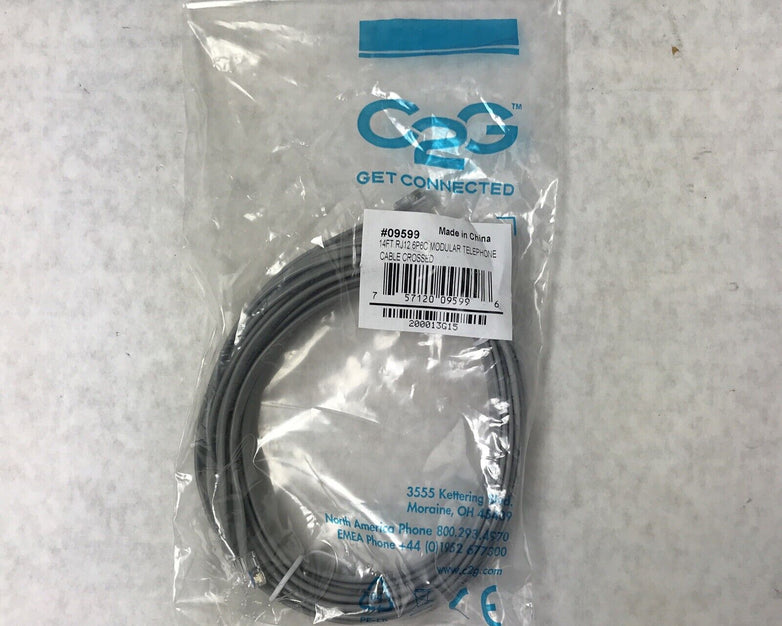 14ft RJ12 6P6C Modular Telephone Cable Crossed Line Cord (Lot of 10)