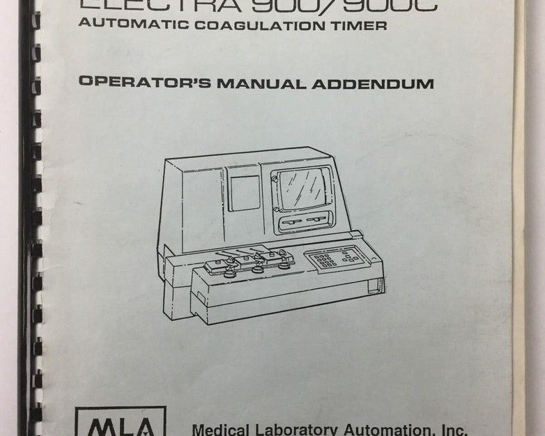 Medical Laboratory Operators Manual Addendum for Electra 900 and 900C