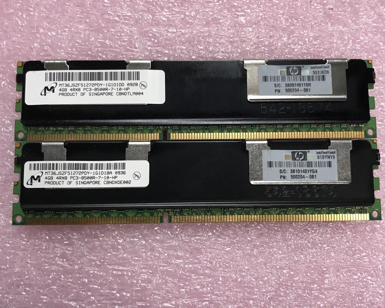HP 8GB 2x4GB 4Rx8 PC3-8500R-7-10HP Server Ram MT36JSZ51272PDY-1G1D1DD