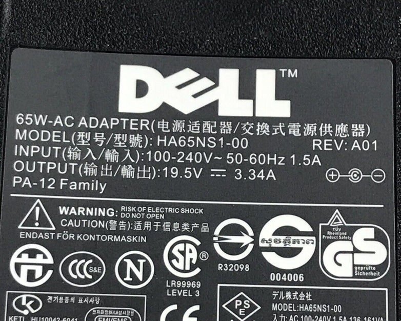 Genuine OEM Dell HA65SN1-00 Laptop Charger AC Adapter Power Supply PA-12 65W
