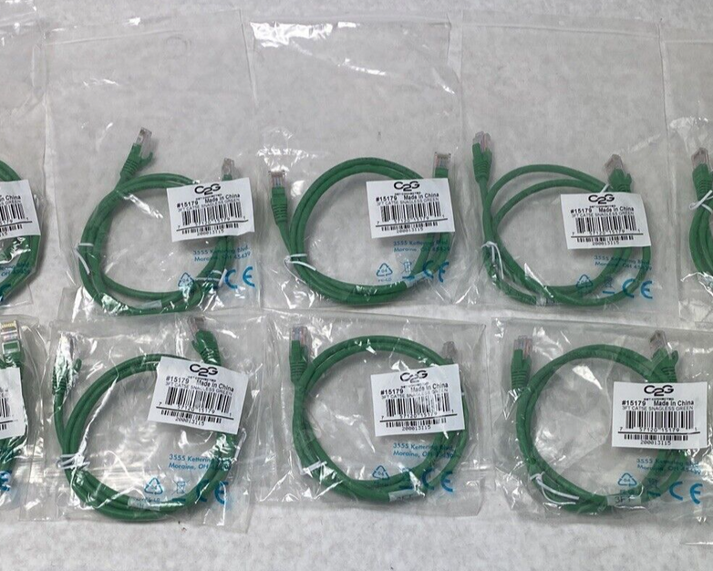 Lot( 10 ) 3ft Green Cat5e C2G 15179 Snagless Unshielded UTP Ethernet Patch Cable