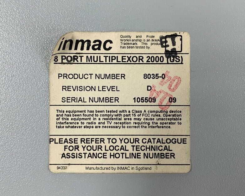 inmac CLEAR SIGNAL Mux 2000 8 Port Multiplexor W/ Power Cord 8035-0