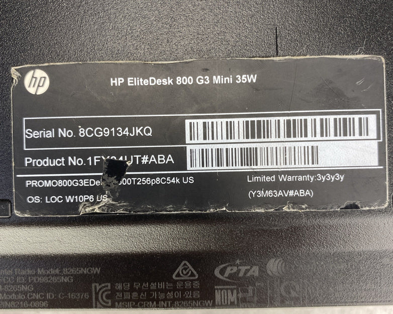 HP EliteDesk 800 G3 Mini Quad Core i5-7500T 2.70GHz 16GB RAM WiFi No AC HDD READ