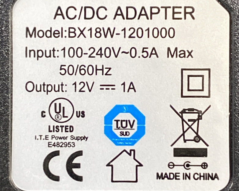 Unbranded BX18W-1201000 12V 1A AC/DC Adapter w/ International Wall Plug Adapters